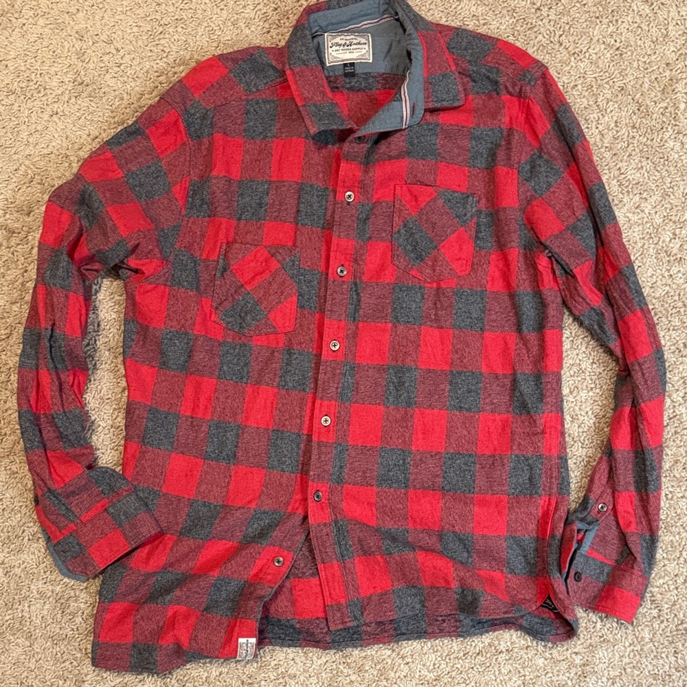 Flag and Anthem Red and Black Checkered Men's Shirt Large